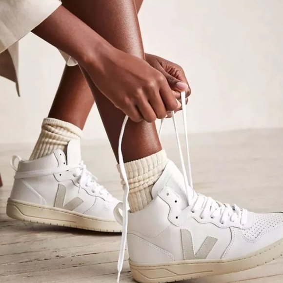Free People Veja V-15 Mid Top Sneakers Extra White Leather...